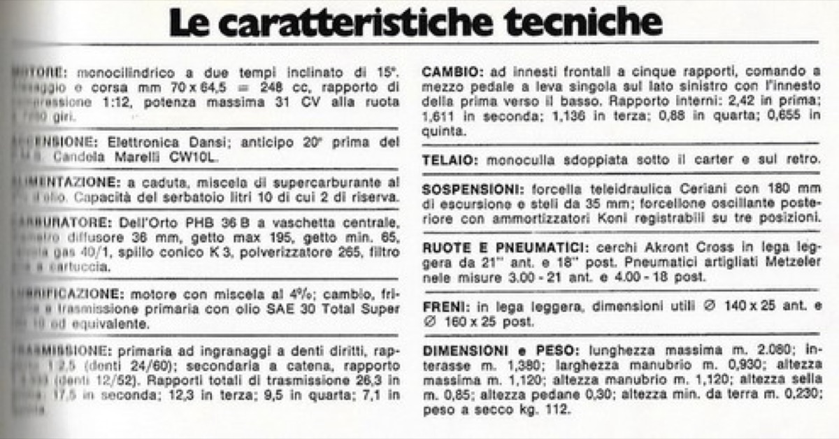 Beta 250 1975 tecnica
